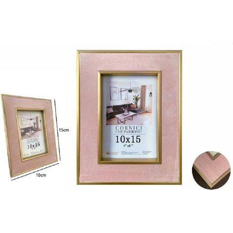TrAdE Shop Traesio - Cornice Per Foto Portafoto Poster Quadri Tele 10 X 15cm Rosa Con Bordi Oro 70315 -
