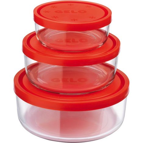 Contenitore Tondo Bormioli Gelo Box in Vetro Set Coperchio Plastica Rossa (1/5)