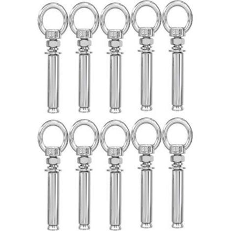 Boulons d’ancrage expansibles inoxydables 304 – Lot de 10 pièces M6 × 80 mm avec anneaux muraux pour béton et brique (1/4)