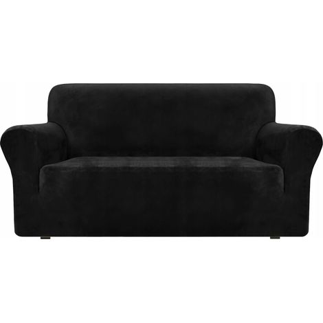 Funda para sofá de 2 plazas, terciopelo elástico, TESS, negra