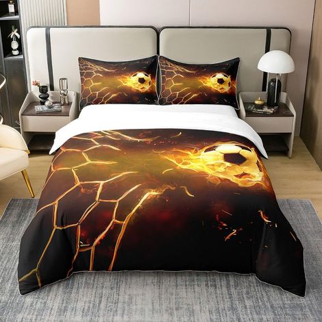 Garçons Rugby Sport 100% Coton Housse De Couette 140x200cm Fire Football Match Parure De Lit Enfants Garçons Filles Football Match Literie Set Sport Ensemble Literie - 140 x 200 cm + 1 taie d'oreiller (1/5)