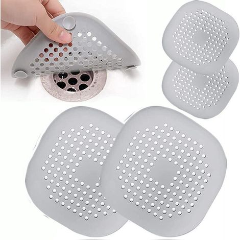 Set mit 4 Silikon-Abflusssieben mit Saugnäpfen für Küchen- und Badezimmerspülen, grau (1/5)