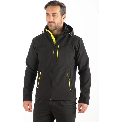 giacca da lavoro soft shell wrk "wrk502" colore nero con cappuccio, tg m