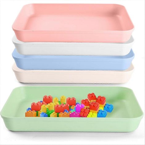 Grand plateau en plastique empilable, lot de 5 plateaux de peinture, plateau de service et de rangement pour projets de bricolage et de peinture. (1/5)