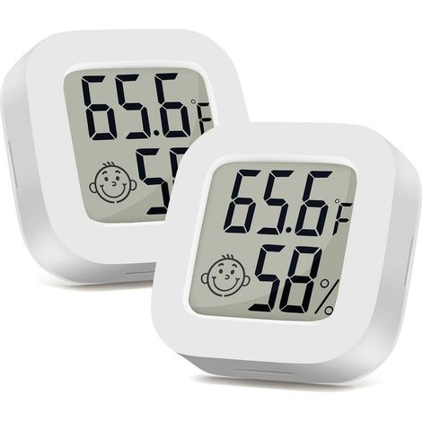 2 Pack Thermometre Interieur MiniThermomètre Hygrometre Haute Précision Température Hygromètre Moniteur avec Air icône Confortable pour Cuisine Chambre de Bébé Serre Entrepôt Bureau, OUYLAF (1/5)