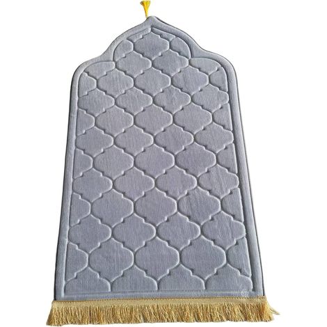 Tappetino da preghiera musulmano con lavorazione a rilievo, pieghevole e portatile, per un'efficace protezione delle ginocchia, grigio chiaro.
