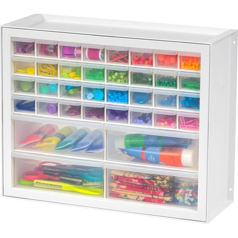Armoire de rangement empilable à 36 tiroirs pour quincaillerie, travaux manuels et jouets, 49,5 cm de large x 17,8 cm de profondeur x 39,1 cm de haut, blanc – Petite boîte utilitaire (1/5)