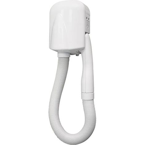 Asciugacapelli a parete bianco con tubo flessibile e presa rasoio (1/3)