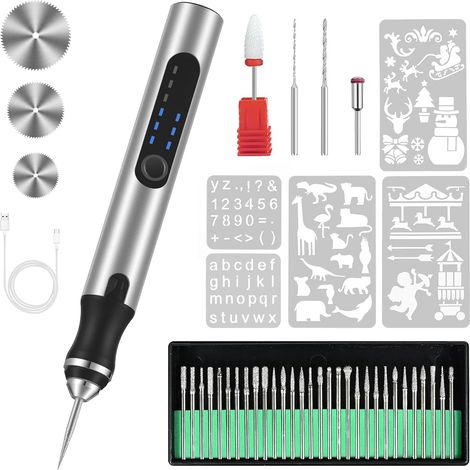 Stylo de gravure électrique, kit d'outils de gravure portable, mini stylo de gravure, USB rechargeable, DIY bijoux métal verre pierre plastique bois outil de gravure multifonction