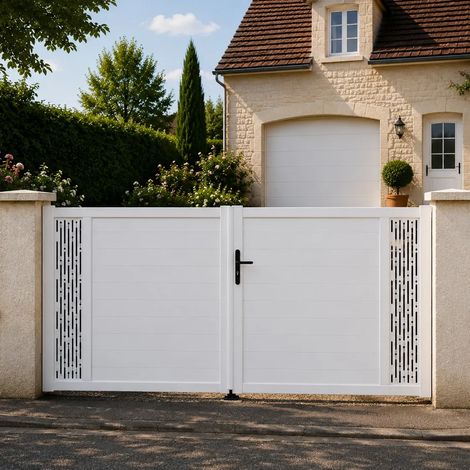 Portail battant manuel PVC blanc structure renforcée H 140 x L 400 ARLES DÉCOR RECTANGLES (1/5)