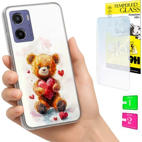 Custodia per Motorola Moto E15 / Moto G05 con foto, retro con orsacchiotto e vetro (1/5)