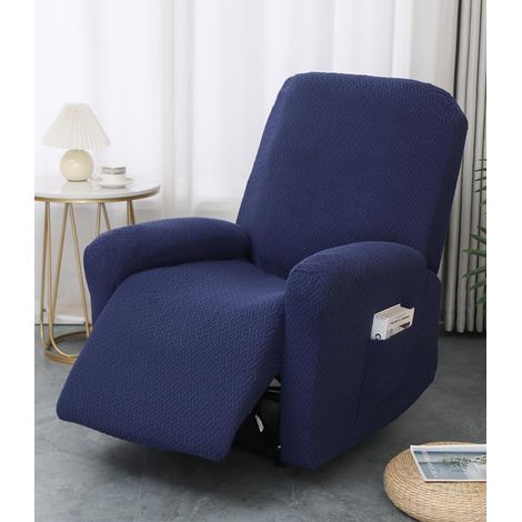 Housse de Fauteuil Relax Inclinable Electrique, Jacquard Marine Housse pour Canapé Relax, Élastique Housse de Fauteuil Extensible 4 Pièces avec Poches (1/5)