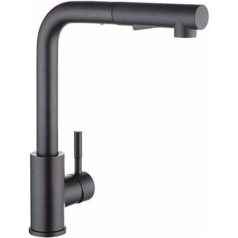 Robinet de cuisine noir mat avec douchette extractible – Bec rotatif 360° – Acier inoxydable SUS304 – 2 jets pour lavage efficace (1/5)