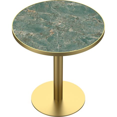 Table à manger ronde tulipe 70 cm, plateau pierre sinterée aspect marbre, pieds inox doré, antirayures, étanche (1/5)