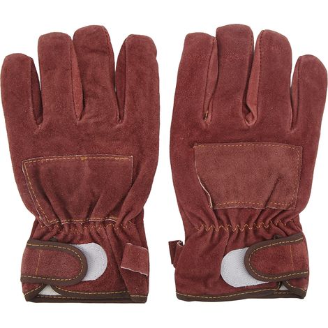 Gants De Protection Thermique - Cuir Et Fibre Polyester - Pour Barbecue Soudage Camping - Longueur Courte - Rouge Vin (1/5)