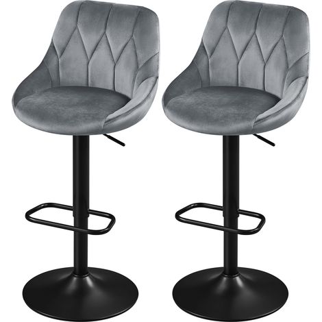 Yaheetech Lot de 2 Chaises de Bar en Velours Tabourets de Bar Moderne avec Assise Pivotante Réglable en Hauteur Cadre Métallique Galvanisé Repose-Pied pour Cuisine Salle à Manger Salon Gris Foncé (1/5)