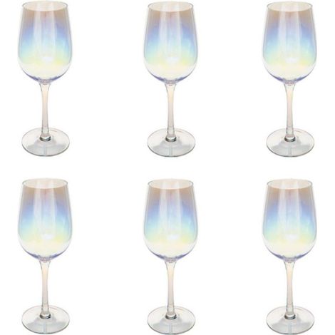 Fééric Lights And Christmas – Lot de 6 verres à vin transparent 38cl – Effet irisé – Lavage à la main – Design charmant