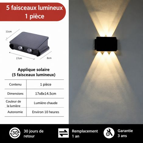 Applique murale solaire d'extérieur 5 têtes LED lèche-mur lumière blanc chaud 5 17 × 10,8 × 6,4 cm 1 kg – Livraison gratuite