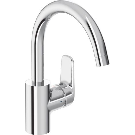 Porcher – Mitigeur de lavabo col de cygne haut D0580AA – Chromé – Hauteur 296 mm – Cartouche 40 mm – Flexibles G3/8 (1/5)