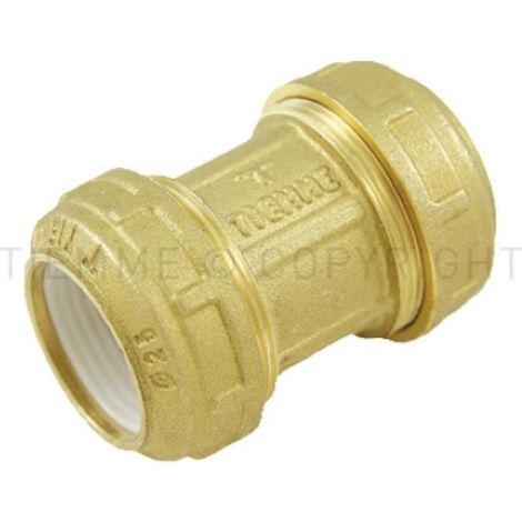 Raccordo diritto doppio a compressione per tubo pe Ø63 x Ø63 con o ring ottone tiemme 3430010