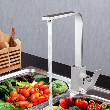 1 - Mitigeur Cuisine - Acier Inoxydable - Rotation 360° - Eau Chaude Et Froide - Anti-Goutte - Pour Évier Simple Ou Double - Brossé (1/5)