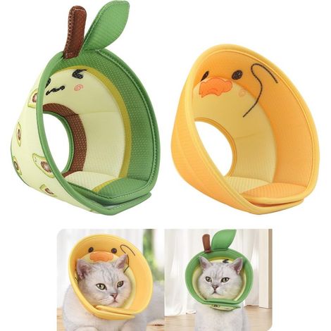 Collier de réhabilitation chat ajustable respirant anti-léchage (jaune-vert, S, 14-23 cm) (1/5)