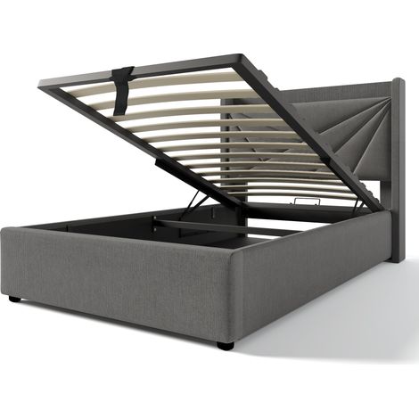 Einzelbett 90x200 cm mit Stauraum, Kopfteil und USB-/Typ-C-Anschlüssen, grau (1/5)