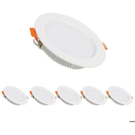 6 spots LED encastrables, 5 W, blanc chaud 2700 K, diamètre 105 mm, pour plafond, salon, cuisine, salle de bain