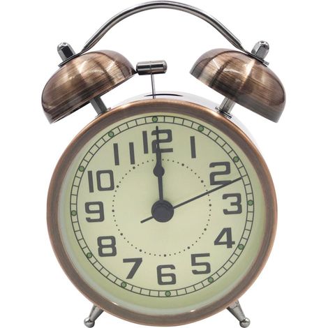 Réveil Analogique - Mouvement Quartz Sans Tic-Tac - Veilleuse Intégrée - Double Sonnerie Métallique - 3 Pouces - Chiffres Arabes - Alimentation Piles - 1 Pièce (1/5)