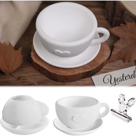 Set of 2 silicone molds for coffee cups with saucers WISIRENT - Silicone mold - Candle holder - Silicone tea cup - Resin tray - For crafts, plaster (1/5)
