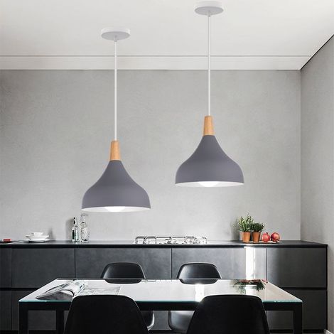 Lot de 2 Lustre Suspension Contemporain E27 Luminaire Corde Ajustable 20x20cm Gris (1/5)