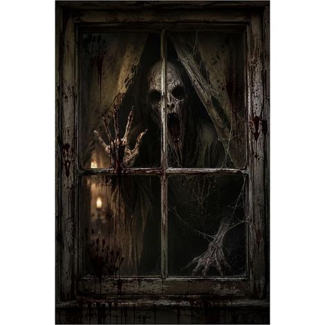 Halloween Decoration Rideau De Fenêtre Effrayant 80 × 120 Cm Pour Maison deco halloween en tissu léger, format 80 × 120 cm, à suspendre aux fenêtres,ou murs pour maison et fête rideau halloween (1/5)