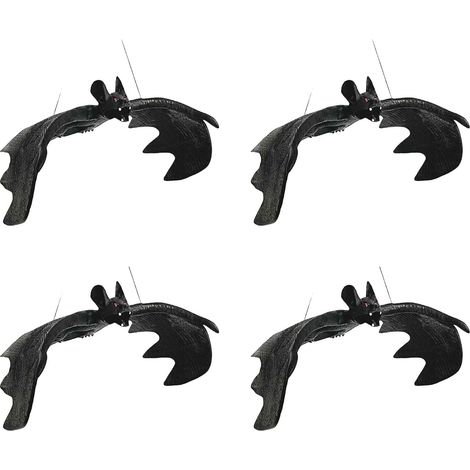 Lot de 4 chauve-souris réalistes à suspendre pour décoration d'Halloween pour jardin, cour, fenêtre, intérieur et extérieur, centres de table, chauve-souris, décoration à suspendre (1/5)