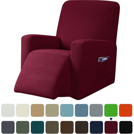 Housse fauteuil relaxant 1 pièce, tissu extensible à motif texturé, avec poches latérales, antidérapante, couvre-siège réversible, taille unique, gris anthracite (1/5)