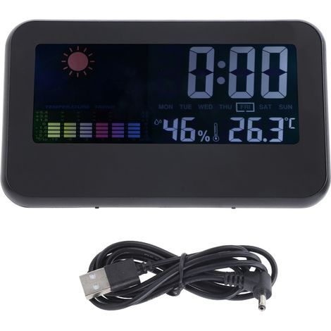 Thermomètre numérique écran couleur CJ2618T -10 à 61℃ avec horloge et alarme, hygromètre intérieur (1/5)