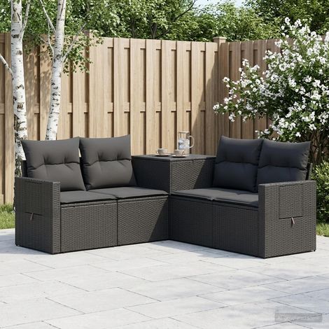 vidaXL Juego de Sofá 5 uds. Negro 179 x 179 x 85 cm (1/5)