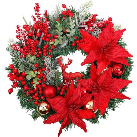 Couronne de Noël avec Cerf et Pommes Rouges – Décoration de Porte et Fenêtre – Alovez (1/5)