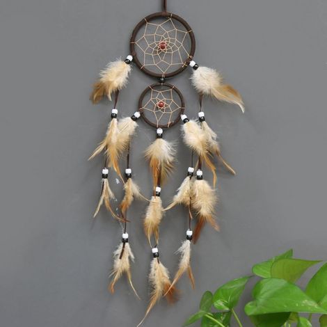 Dream Catcher - Cercle Métallique Tissé À La Main Avec Dentelle Noire Et Plumes - Décoration Murale Chambre Salon Fenêtre - 1 Pièce (1/3)