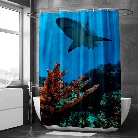 Rideau de douche motif océan et poissons colorés, rideau salle de bain imperméable, 90x180 cm (1/5)