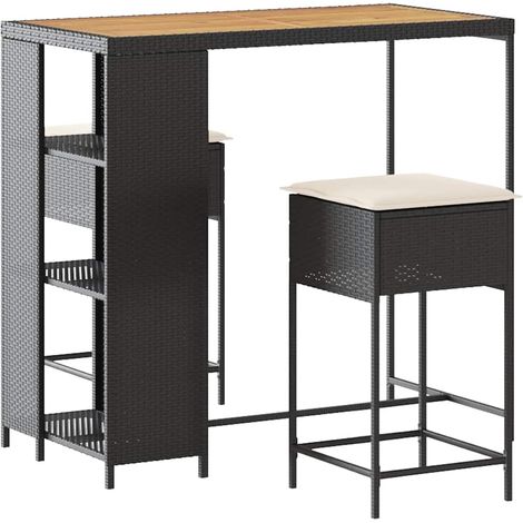 Maison Exclusive - Set Bar da Giardino 3 pz con Cuscini in Polyrattan Nero