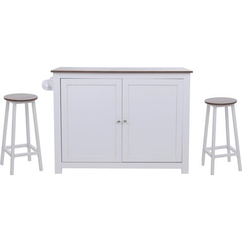 Îlot de cuisine avec 2 tabourets placard de rangement et tiroir 90x120x45 cm blanc et bois foncé 040008782 (1/5)