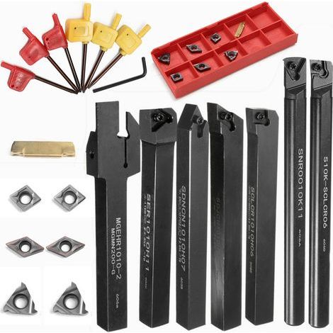 Cutting Tools 10mm 7pcs Shank Lathe Turning Tool Holder Boring Bar with 7pcs Carbide Insert and Wrench Wrenches (1/5)