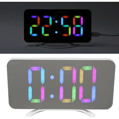 Elektronische Uhr – LED-Spiegel – ABS-Gehäuse – 15,8 cm – RGB – Wecker – Für Büro/Schlafzimmer