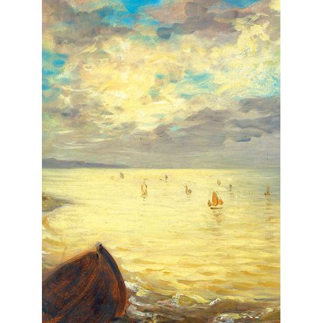 Papier peint panoramique mer peinture célèbre | Tapisserie panoramique effet peinture avec ciel & bateau | Papier peint panoramique chambre adulte - 192 X 260 cm (4 pièces) (1/2)