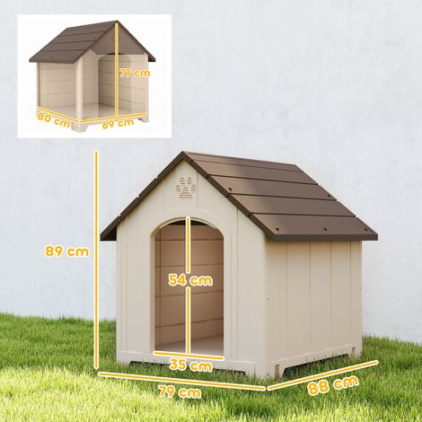 Hundehütte wetterfestes Hundehaus 88 x 79 x 89 cm Erhöhte Hundehöhle mit aufklappbarem Asphaltdach, Bodenankern (1/5)