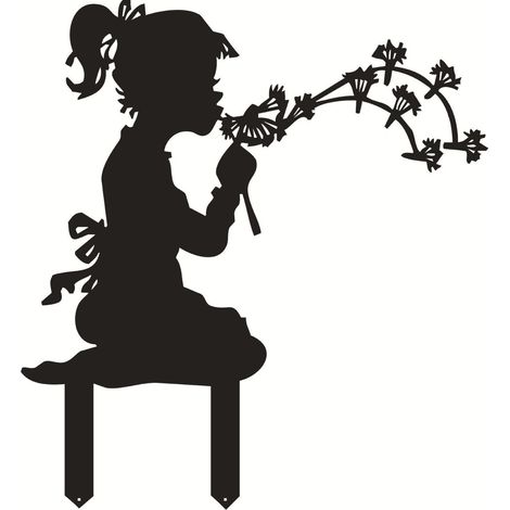 Wind mit Löwenzahn-Mädchen-Silhouette, Metall-Gartenpfahl-Plug-In, geeignet für den Innenhofgarten im Freien, Eisenhandwerk