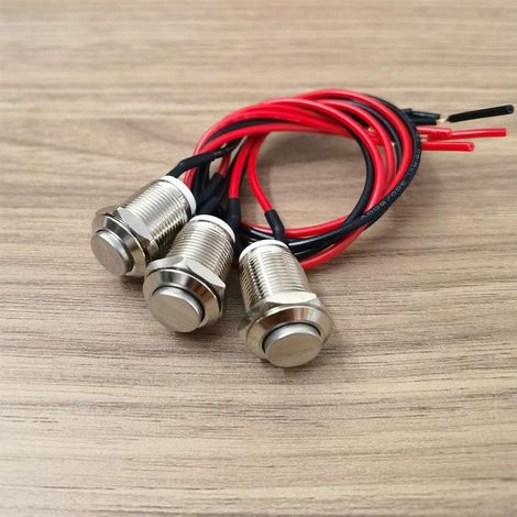 Gebildet 3 Stück 12 mm 2 A 12 V/24 V/125 V/250 V Momentaner wasserdichter Edelstahl-Drucktaster Ein/Aus mit Kabel (nach oben gerichtet) (1/4)