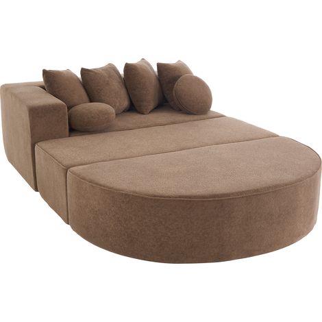 ELVMI Sofá Modular Convertible con Estructura de Espuma, Brazos Anchos y 6 Cojines, en Chenilla, Marrón (1/5)