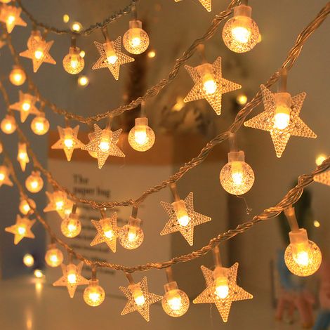 Guirlande solaire boules de cristal et étoiles 8 modes étanche IP65 longueur 12 M 100 LED éclairage extérieur pour jardin lumière blanc chaud (1/5)