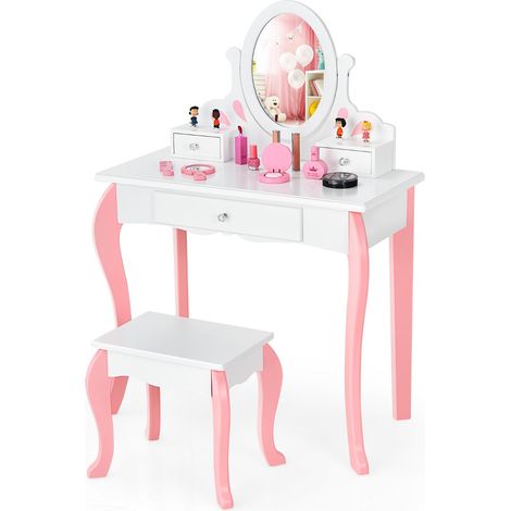 Lot de coiffeuse et tabouret pour enfant 70 x 33,5 x 99,5 cm miroir pivotant amovible finition blanche